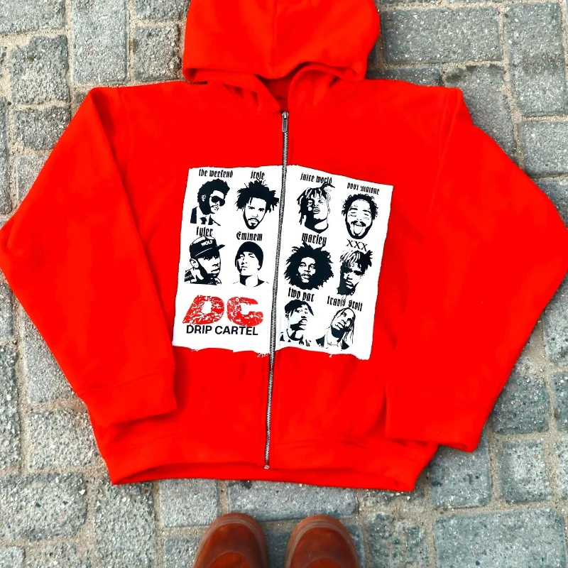 الأمريكية المتناثرة الهيب هوب الشرير الشارع طويلة الأكمام البلوز خمر صورة المرقعة مضحك شخصية فضفاضة قلنسوة بسحاب #3