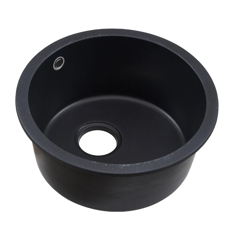 Small Round Quartz Granite Single Bowl Sink, Multi-Color Drop-in with Faucet - view 2