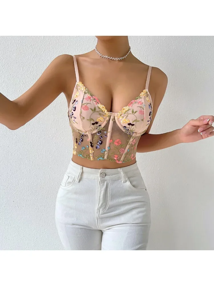 

YUQI Euro Spice Girl Bra - Delicate Floral Embroidery Backless | Fishbone Halter Small Vest Wire-Free Push Up Lingerie