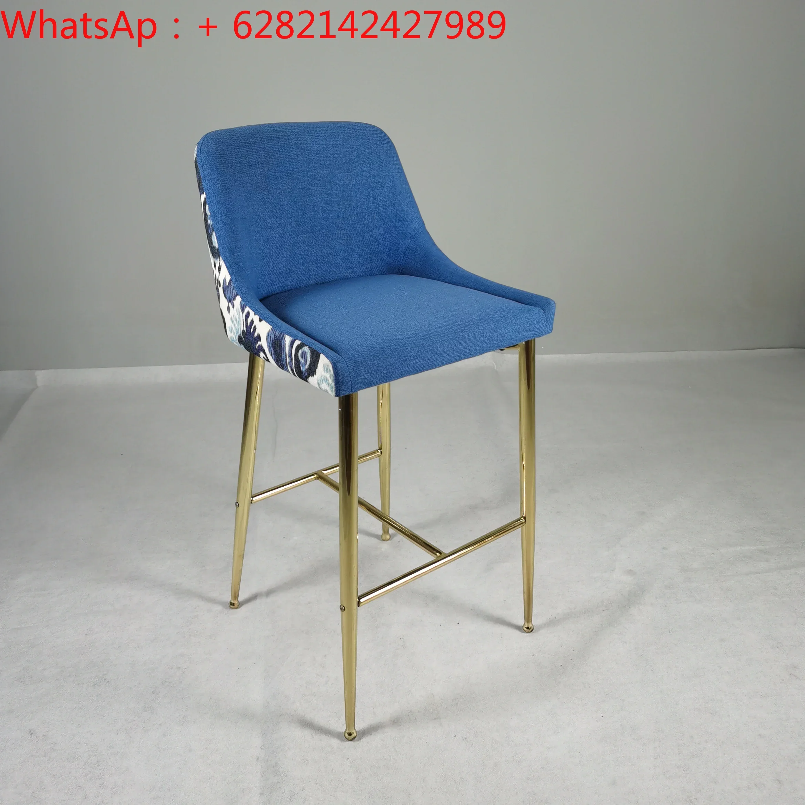 

ChinaFurniture Manufacturing Factory Modern Light Luxury fabric Stainless Steel Foot Bar Chair