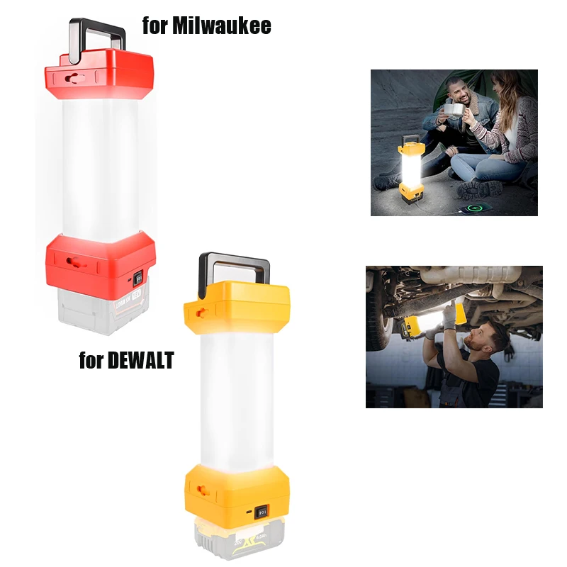 

Bright LED camping lanterns for Dewalt/Milwaukee 18V 20V battery portable work lights together with USB for emergency situations