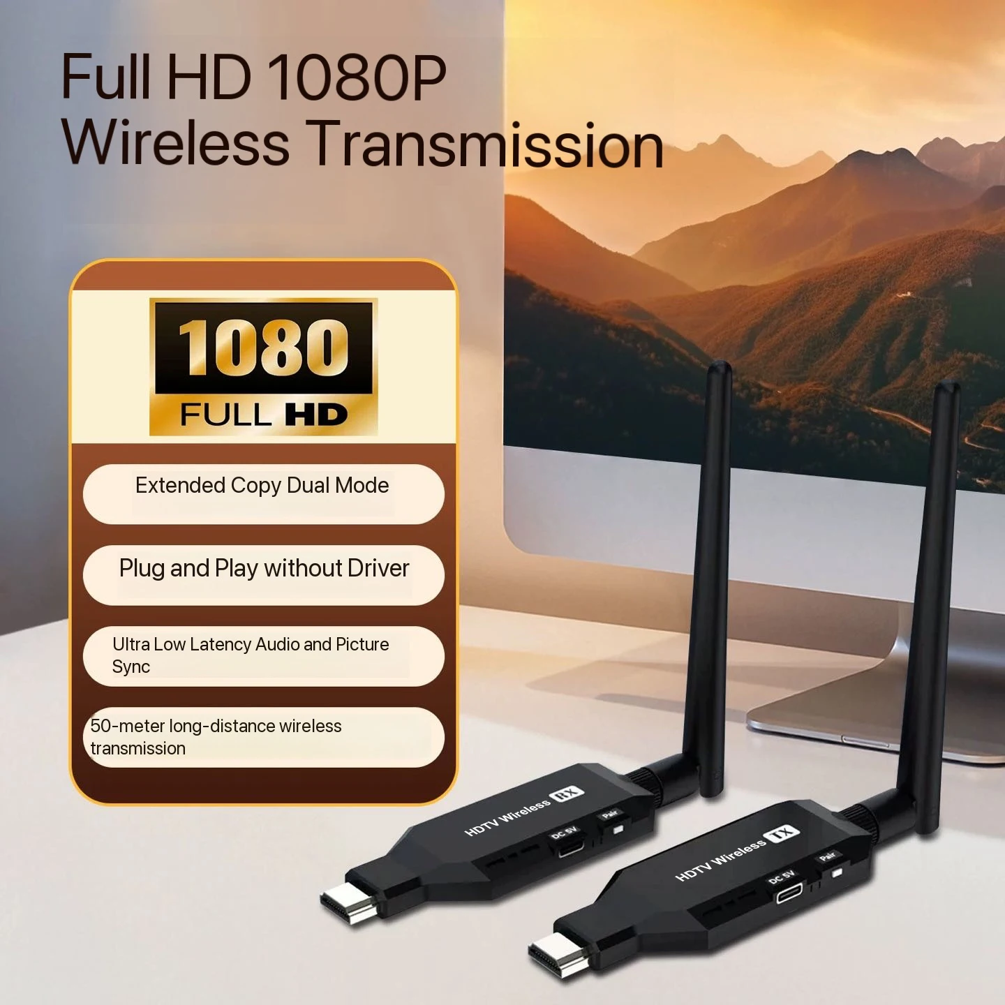 5G Wireless Video Transmitter and Receiver HDMI Extender Meeting Screen Share Display Transceiver for Laptop PC To TV Projector