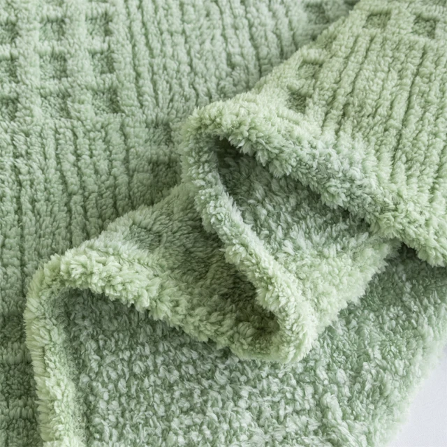 Solid Color Waffle Jacquard Blanket Multi-Functional Comfortable Cotton Velvet Blanket Nap Blanket for Home, Office, Sofa 6