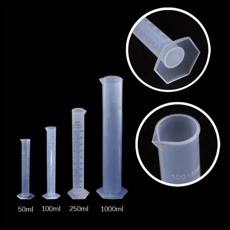 4pcs 50ml 100ml 250ml 1000ml Clear Plastic Measuring Cylinders Graduated Lab Test Tubes Tools