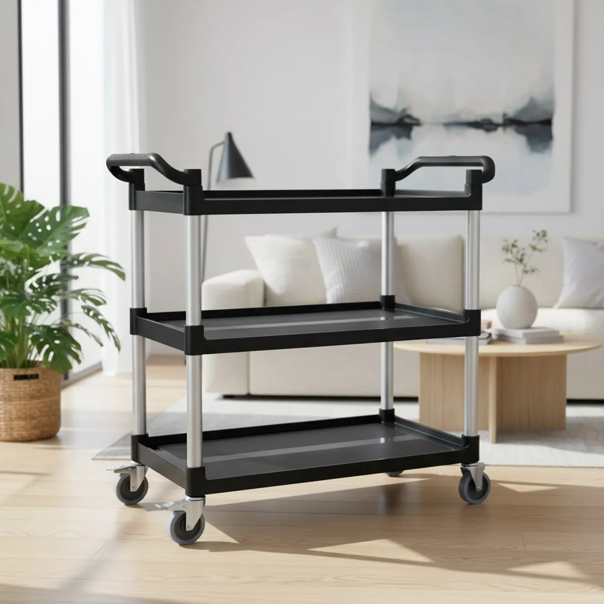 3 Tier Rolling Utility Cart Heavy Duty Plastic Movable Storage for Home Office Warehouse 300lbs