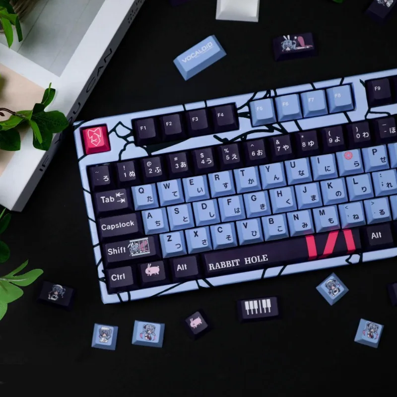 Miku rabbit themed PBT sublimation keycaps compatible with mechanical keyboards