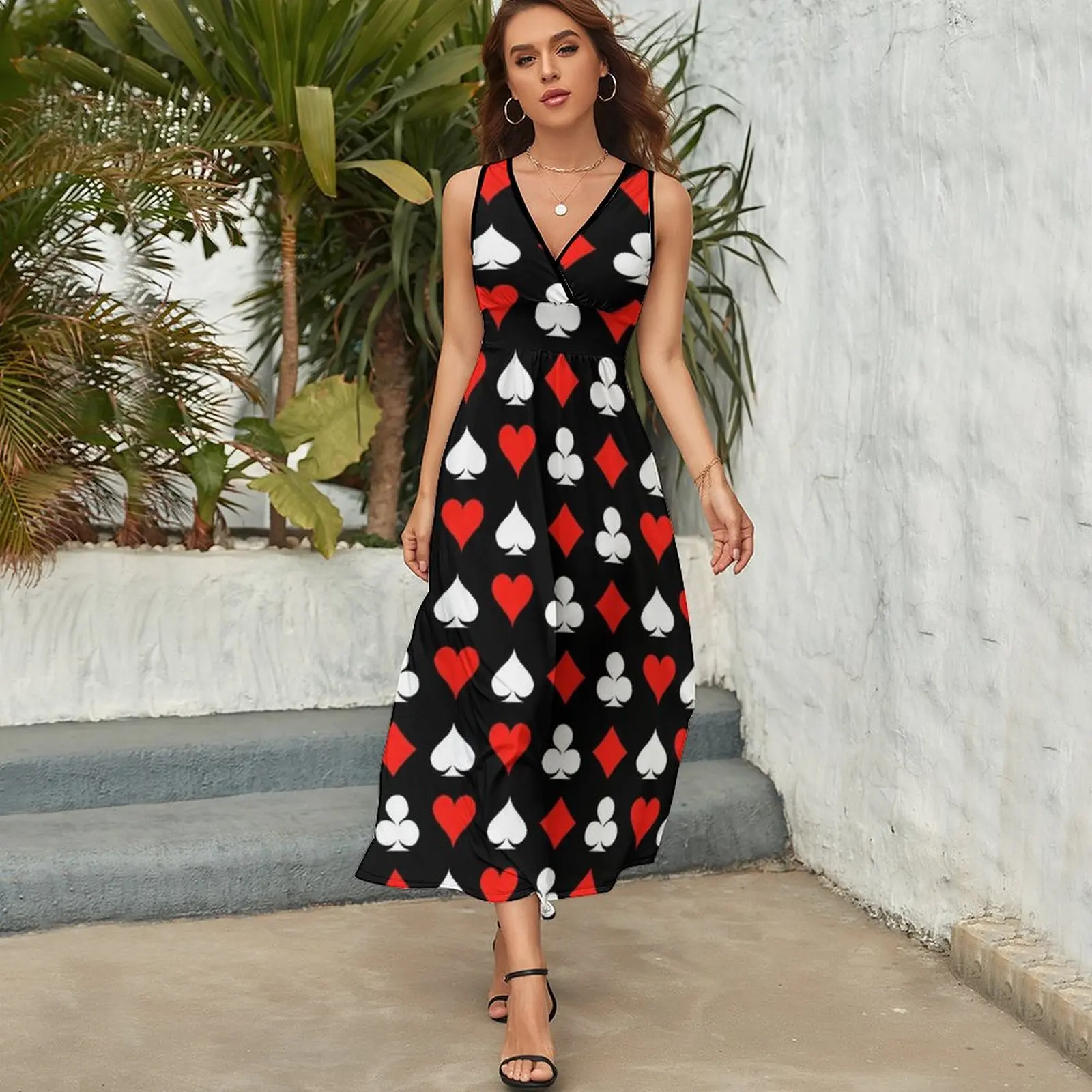 Poker Muster ärmelloses Kleid Kleid Frauen Sommer Kleid koreanischen Stil Luxus Abendkleider für Frauen