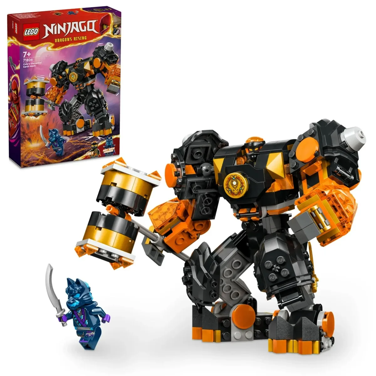 LEGO Ninjago Elemental Mecca de Cole's Earth, figura de acción articulada, 2 minifiguras, regalo de cumpleaños del universo Ninja 71806