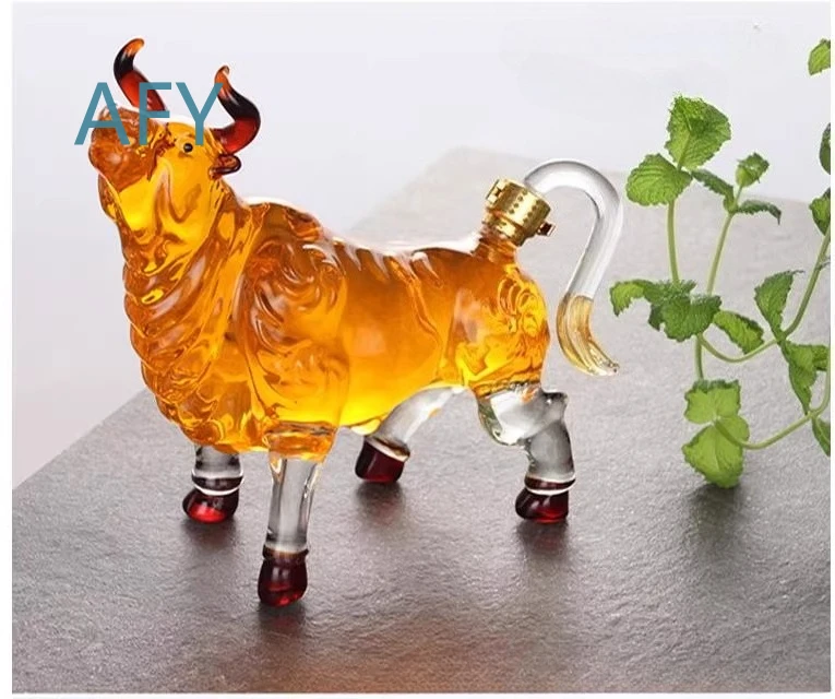 Thickened Cow Shaped Glass Wine Bottle for Home Decor Empty Ornament Set for Wine Lovers Bar Party Decoration Household Jug