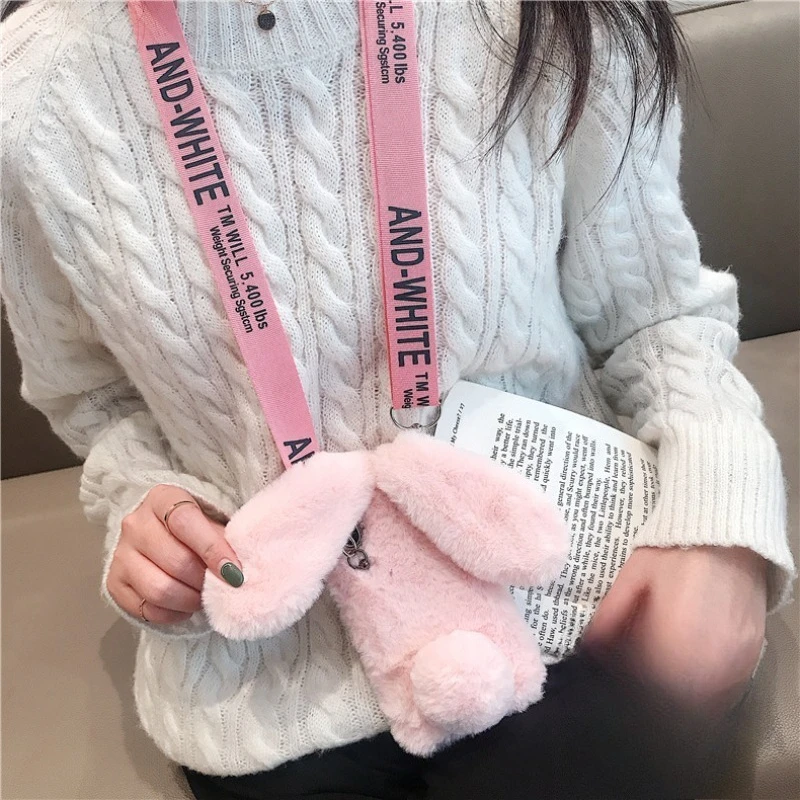 Plush Bunny With Lanyard Phone Case For Honor X5C Plus X7D X8D X9C Smart X9 Magic 8 7 6 5 4 3 Pro Lite Ultra 5G 4G Back Cover