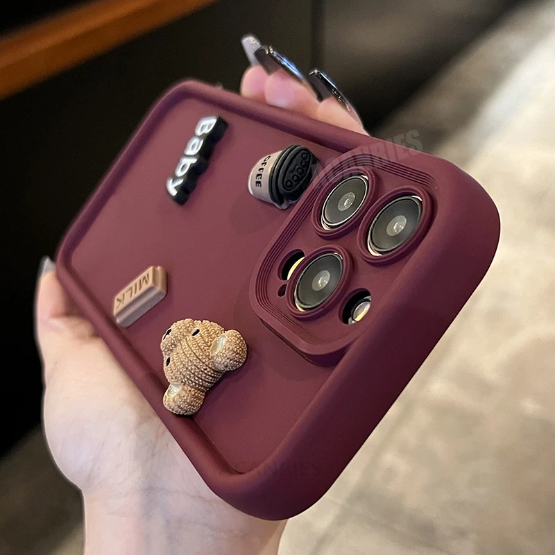 A 16 26 36 56 Cute 3D Bear Coffee Cartoon Silicone Case For Samsung Galaxy A16 A26 A36 A56 A06 Soft Matte Cover S24 Fe S25 Plus - náhled 4