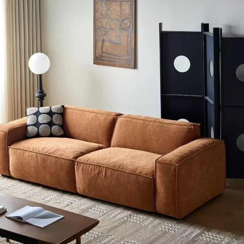 Design retro old money style three-seater tofu module small apartment living room fabric sofa