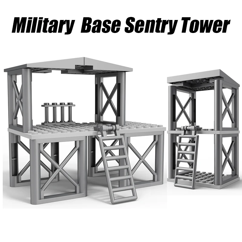 

MOC WW2 Military Sentry Tower Cage Model Army Block Architecture Defend Fence Protection DIY Toy Boy Children Birthday Gift
