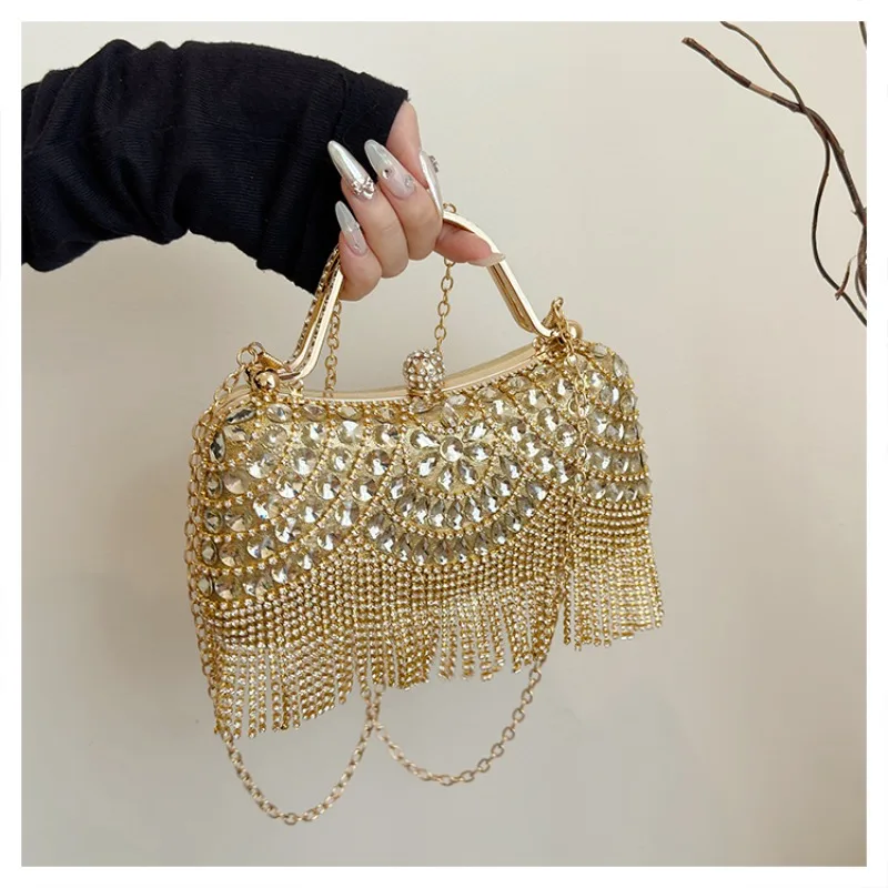 High Quality Tassel Diamonds Shoulder Bags Solid Chains Sense of Luxury Exquisite Party Handbags 2024 Fashion Versatile Hot Sale