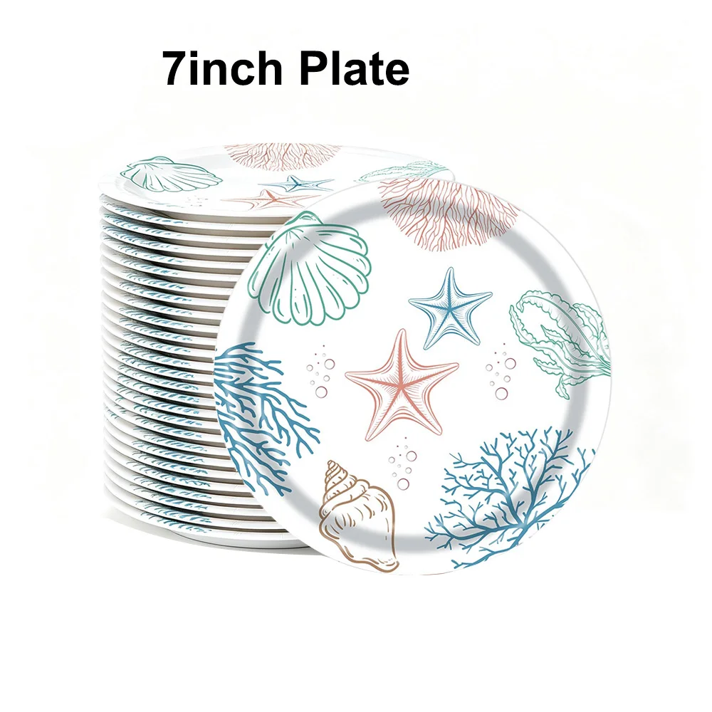10-50Pcs Ocean Shell Paper Paper Plates Disposable Tableware Cups Birthday Party Decoration Scene Baby Shower Wedding view 4