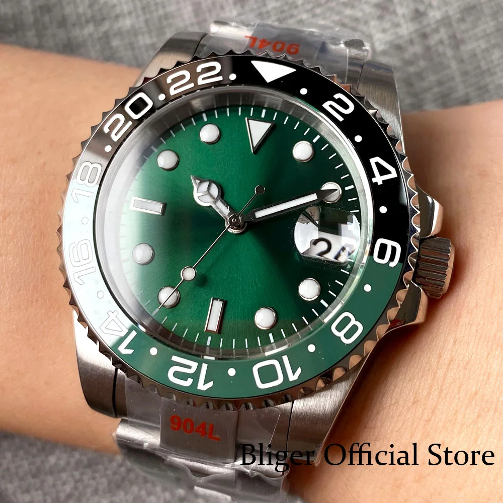 

BLIGER NH35A PT5000 Miyota 40mm Automatic Men's Watch Sapphire Glass Stainless Steel Bracelet Brushed Steel Luminous Green Dial