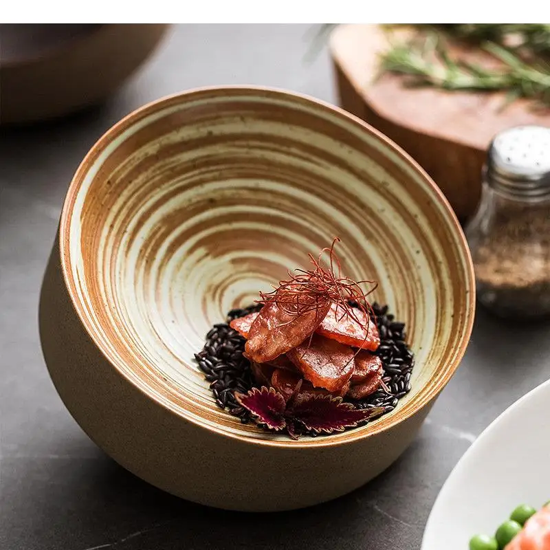 Vintage Ceramic Bowl Oblique Dim Sum Dessert Pasta Bowls Snack Salad Household Circular Tableware