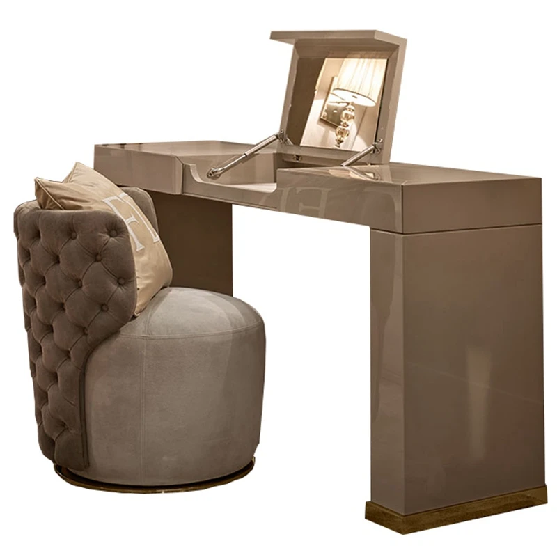 

Dresser storage clamshell with mirror integrated makeup table, dressing office dual-purpose table