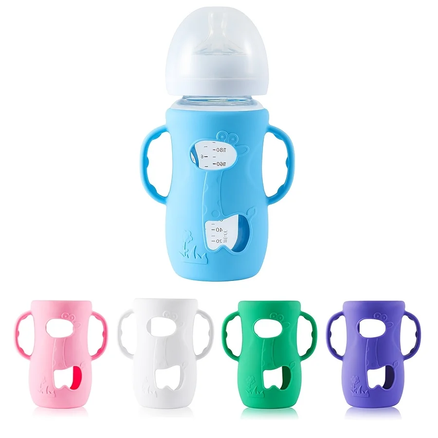 8oz/240ml Wide-neck Bottle Silicone Sleeve, Baby Bottle Handle for Milk Bottle, Feeding Bottle Protector
