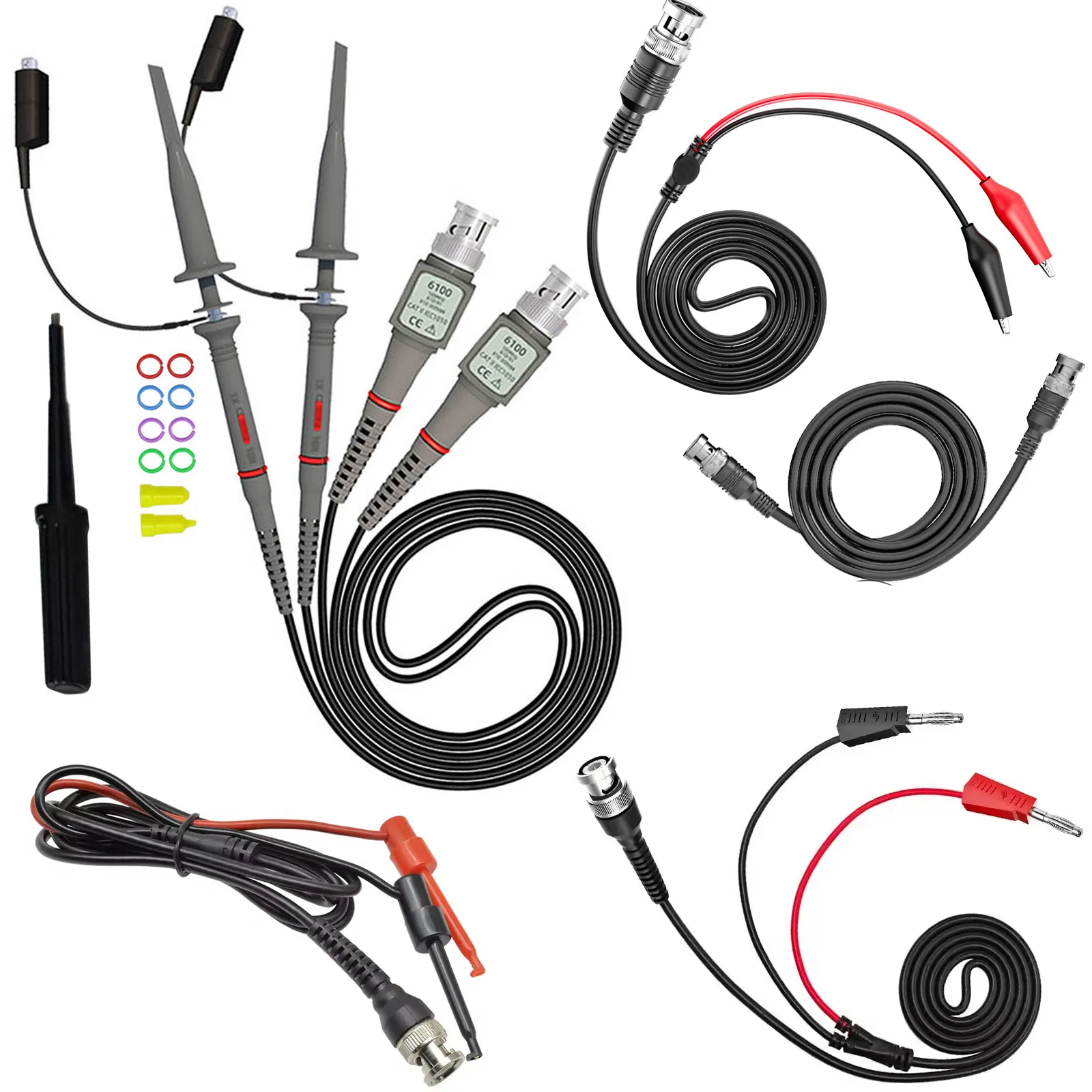 

Universal Oscilloscope Probe Kit, 100MHz Oscilloscope Clip Probes with Accessories Kit, 6PCS Test Lead Kit