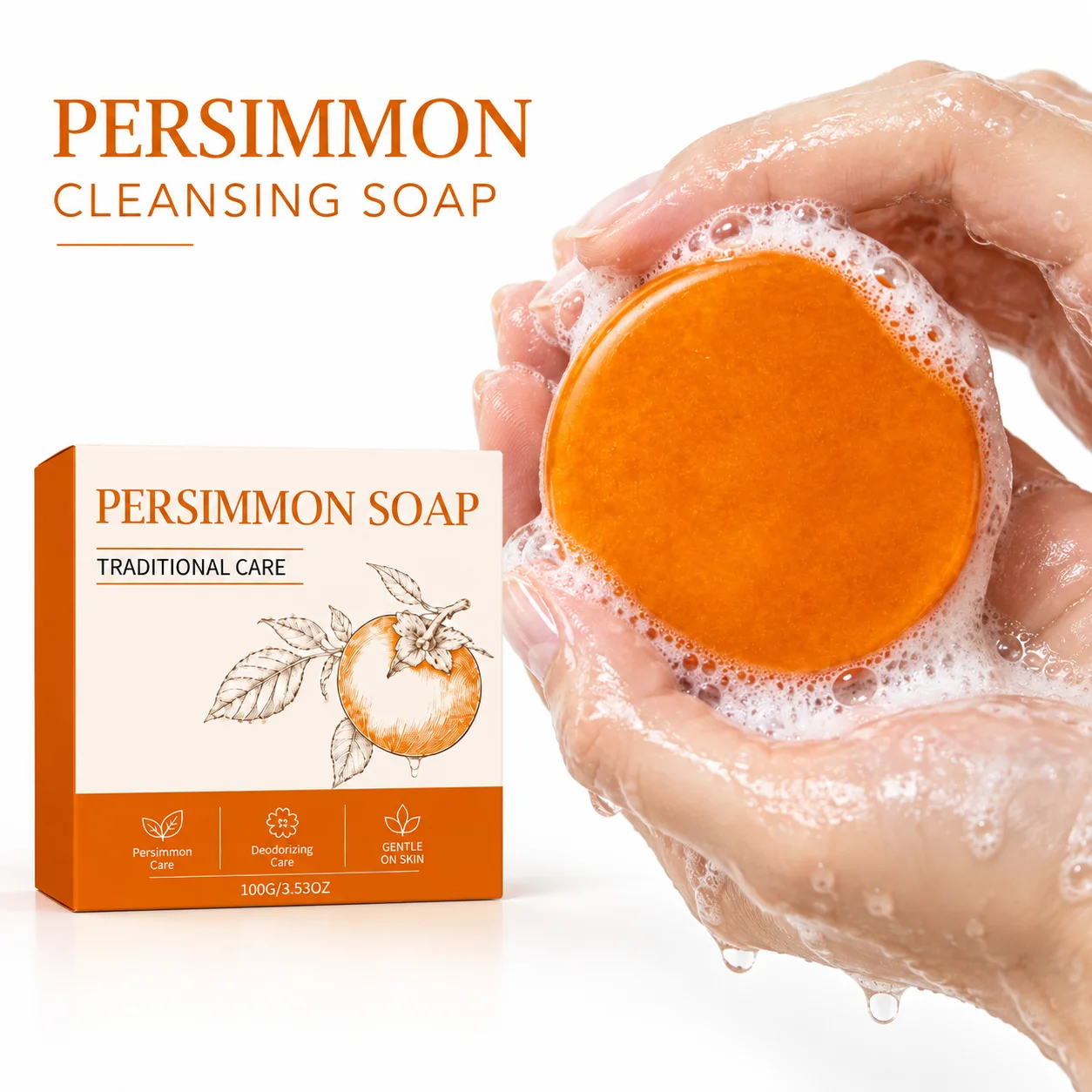 Deodorizing Persimmon Soap Body Odor Care Natural Cleansing Bar Gentle Face Body Wash Fresh Scent Daily Skin Care
