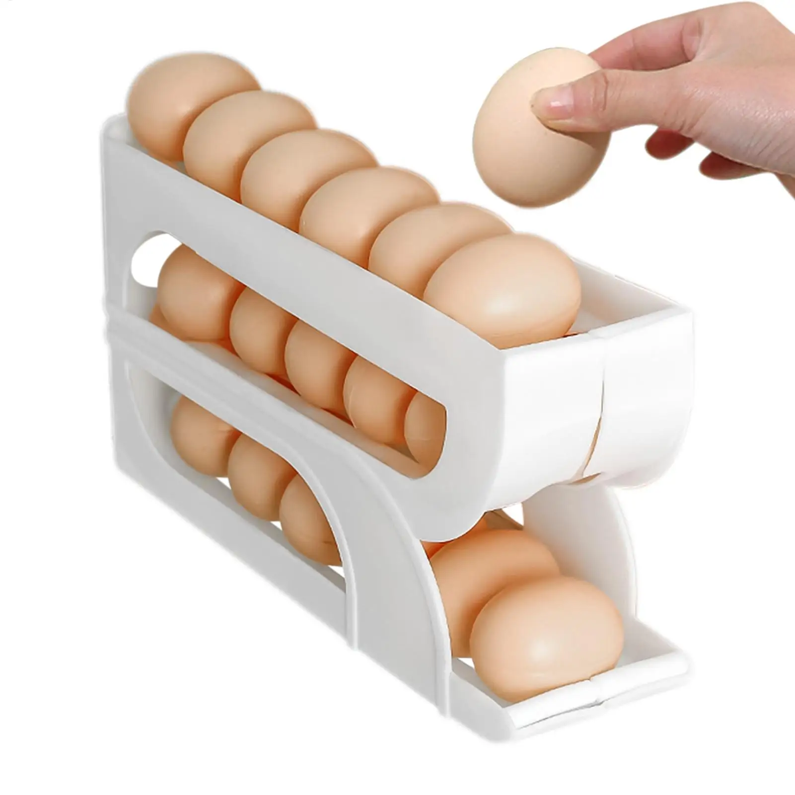 Egg Container for Refrigerator 3 Tiers Automatic Rolling Egg Container Rack Food Holder for Meal Prep Pantry Cooking Food
