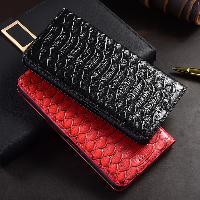 Für XIAOMI Redmi Note 14 Hinweis 14S 14 Pro+ Plus 5G Flip Case Python Muster Magnetische Abdeckung Rindsleder echtes Leder Brieftasche Abdeckungen
