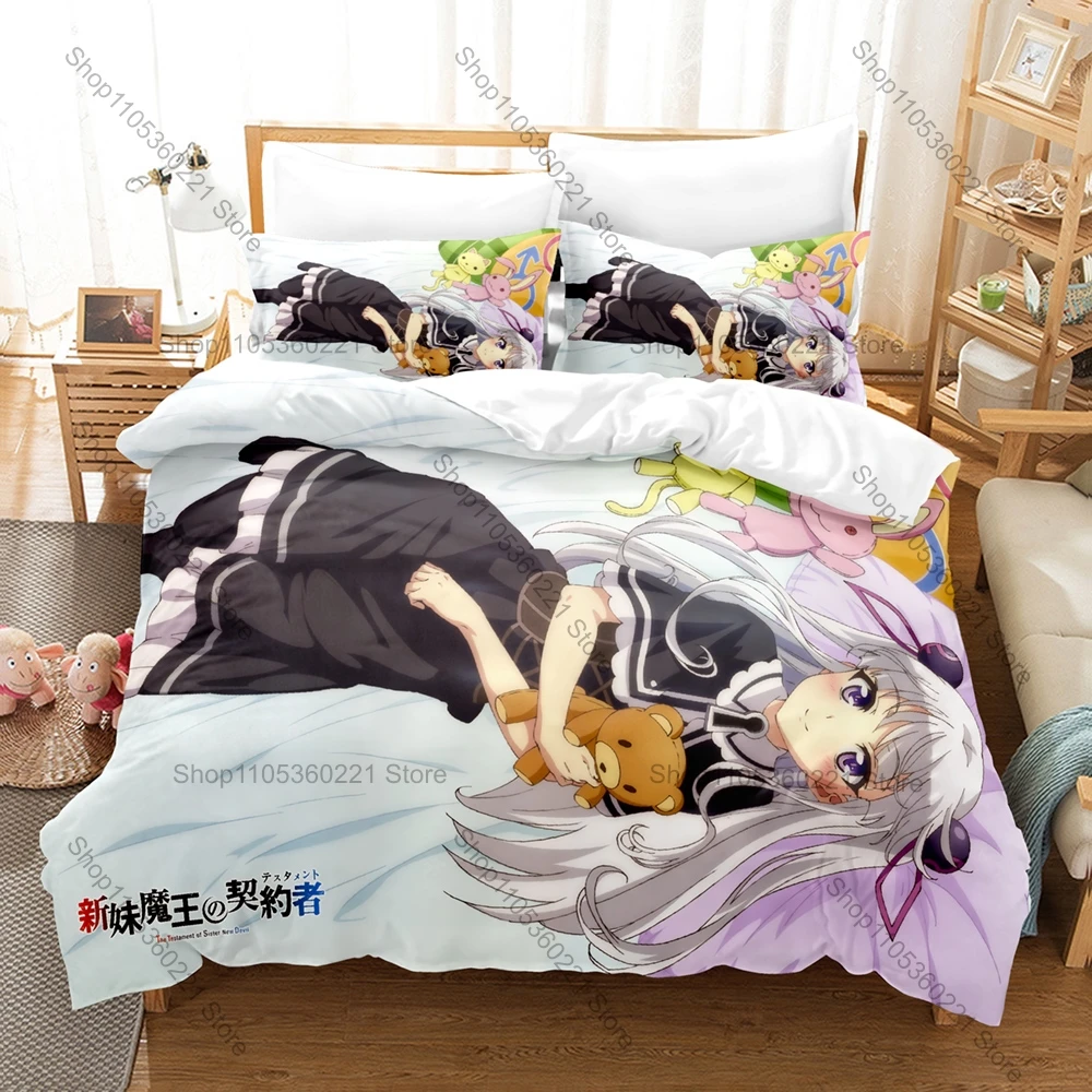 Cool Shinmai Maou No Testament 3PCS Bedding Set, Duvet Cover + 2 Pillowcases, Fantasy Anime Print Soft Microfiber for Fans Bedro