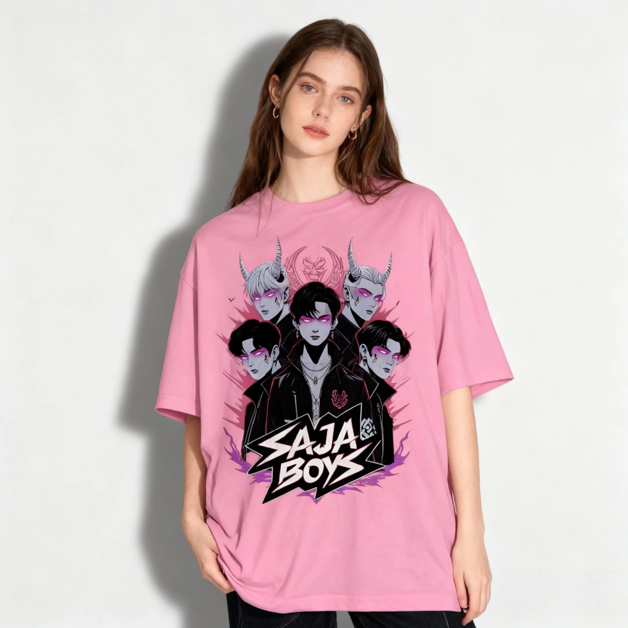 

25/26 летняя мужская футболка в стиле аниме KPOP Gaza Team Tiger Same, корейская европейская и американская уличная очень большая футболка для взрослых, женщин и детей