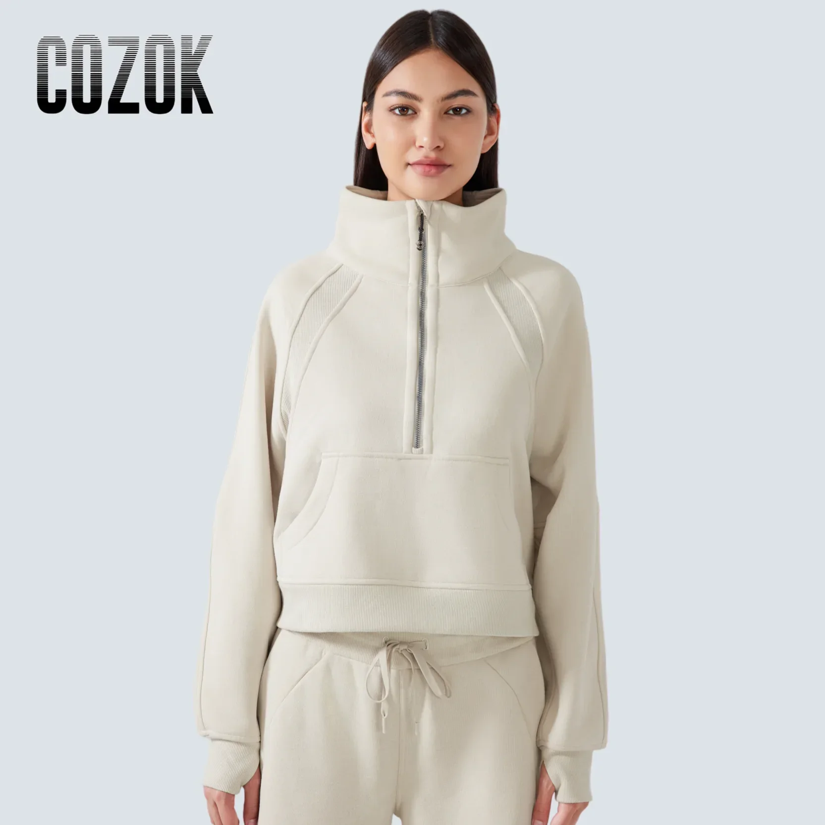 Half Zipper Stand-up Collar Sweater Women's Warm Fleece Thickened Sweatsuit Winter Clothes Casual Running Sports Top Outer Wear