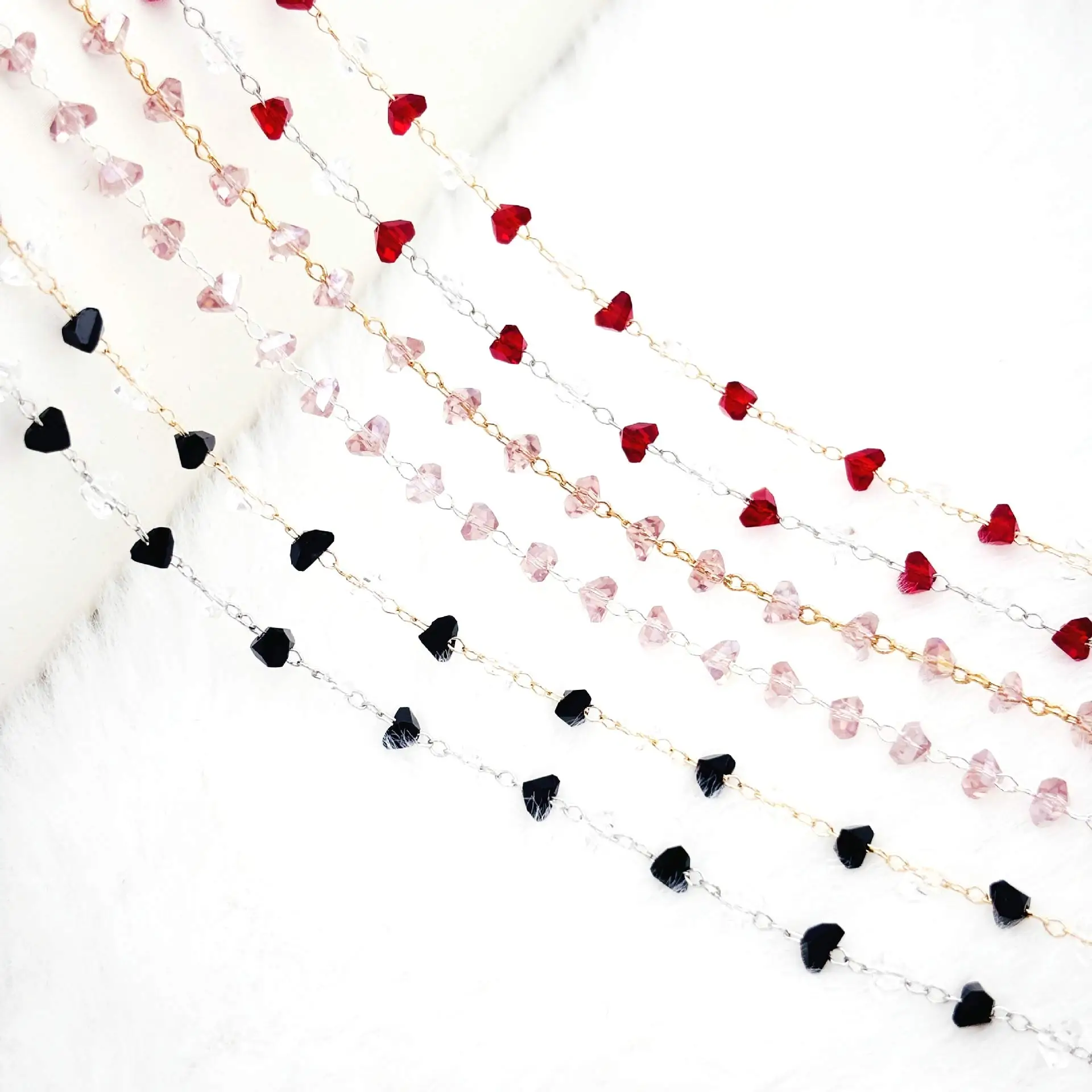 

10Yards Gold Silver Tone Link Chain Multicolor Heart Rhinestone 4mm DIY Bracelet Earrings Tassel Jewelry Accessories Supplies