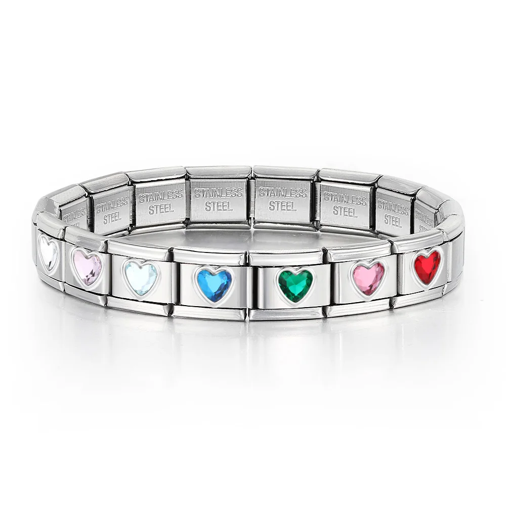 Y2K Edelstahl Elastische Armbänder Charme Italienischen Link Fit 9mm Romantische Trendy Herz Frauen Femme Machen Bunte Schmuck DIY – Detail 1