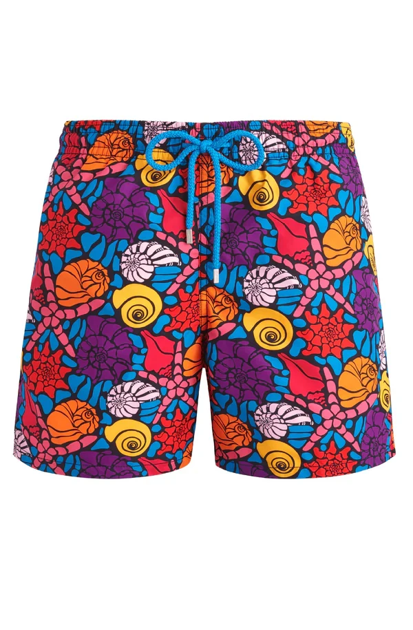 Men's Colorful Seashell Starfish Print Swim Trunks Elastic Drawstring Quick Dry Lightweight Beach Surf Vacation Shorts