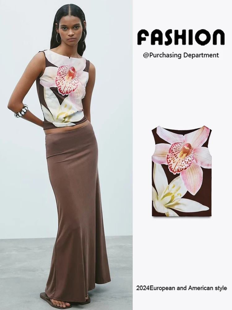 

New Summer Women's Faionable Nylon Top Comfortable Svel Floral Print Versatile Clothing Ethnic Stage Costume 2025