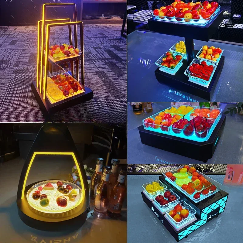 Bar luminous fruit plate rack, new double-layer night game special snack fruit platter, three-layer fruit plate KTV special