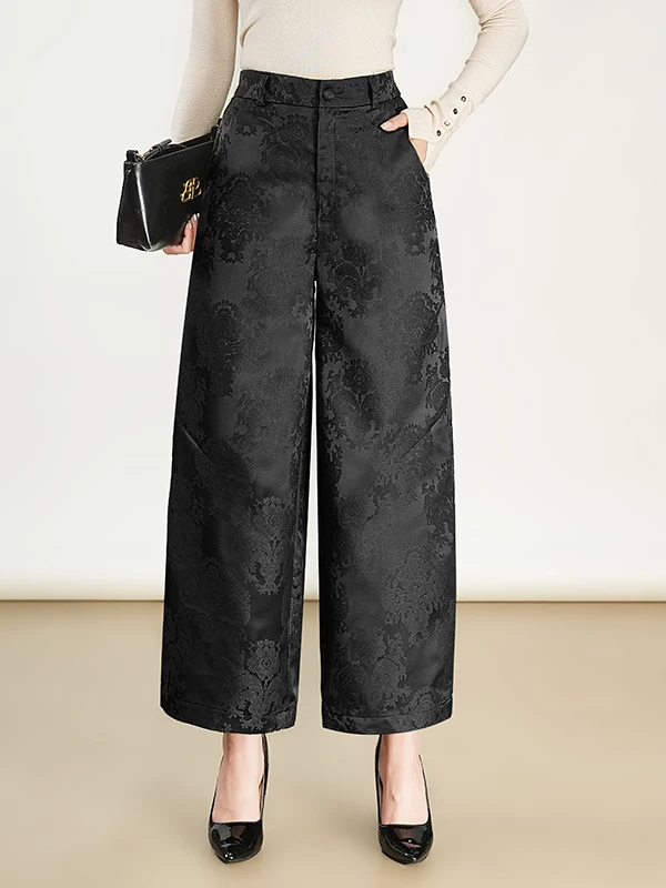 Новые китайские свободные повседневные брюки с высокой талией Emed с цветочным узором, универсальные утягивающие брюки с девятью точками