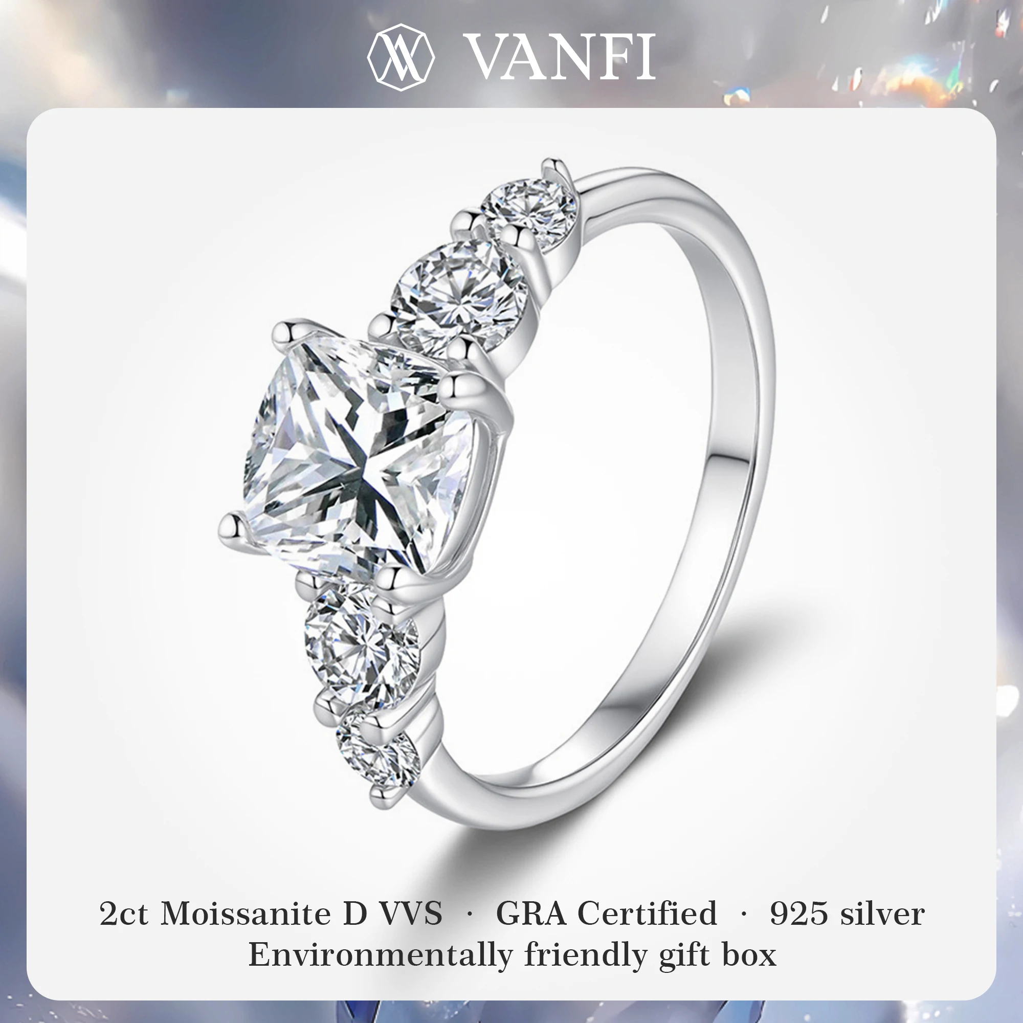 

Kfvanfi 2CT D VVS1 Кольцо с муассанитом для женщин, белое золото 18 карат, серебро 925 пробы, сверкающее обручальное свадебное предложение, кольцо для вечеринки
