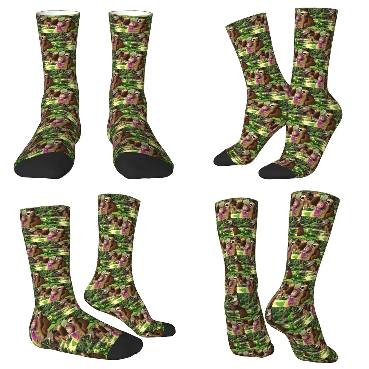 All Seasons Crew Stockings Cartoon Masha And The Bears Socks Harajuku Long Socks for Men Women Valentine's Day Gifts