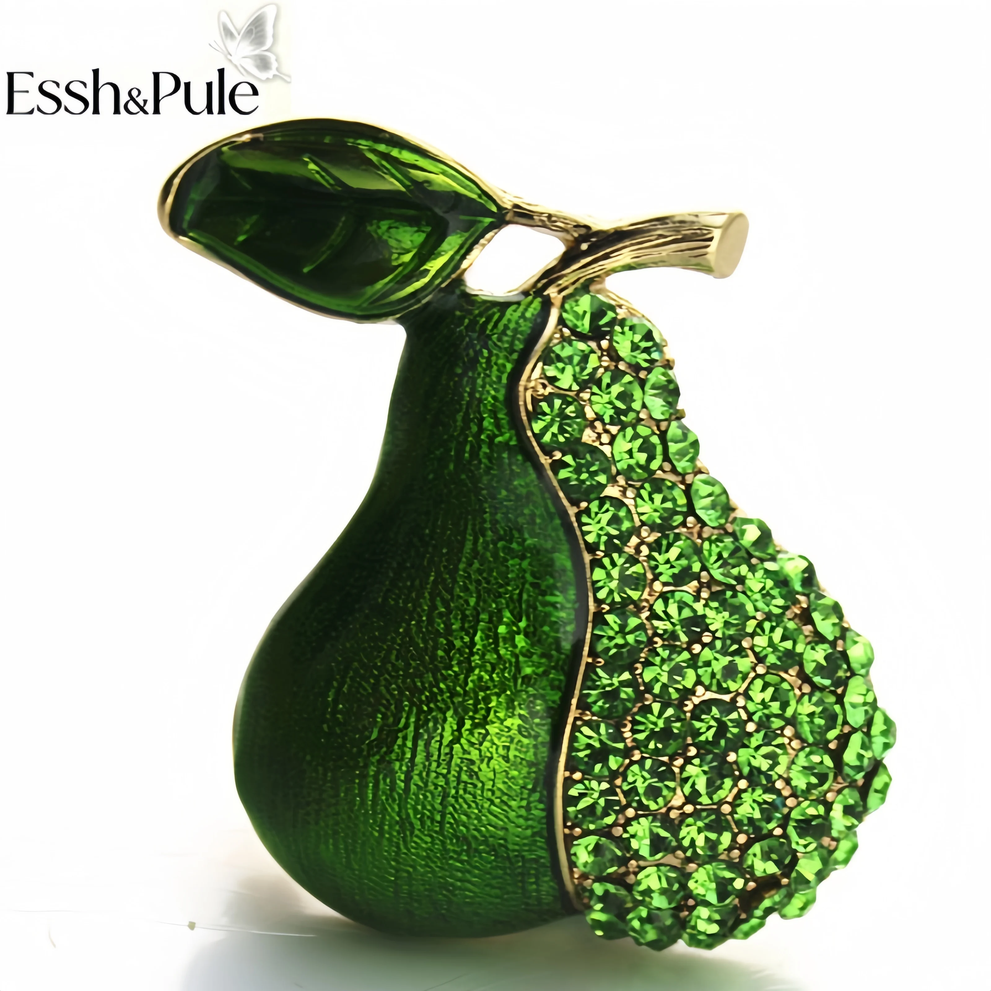 Essh&Pule Cute Fruit Brooch Rhinestone Enamel Pear Apple Strawberry Cherry Lapel Pin Women Daily Suit Coat Party Jewelry Gift