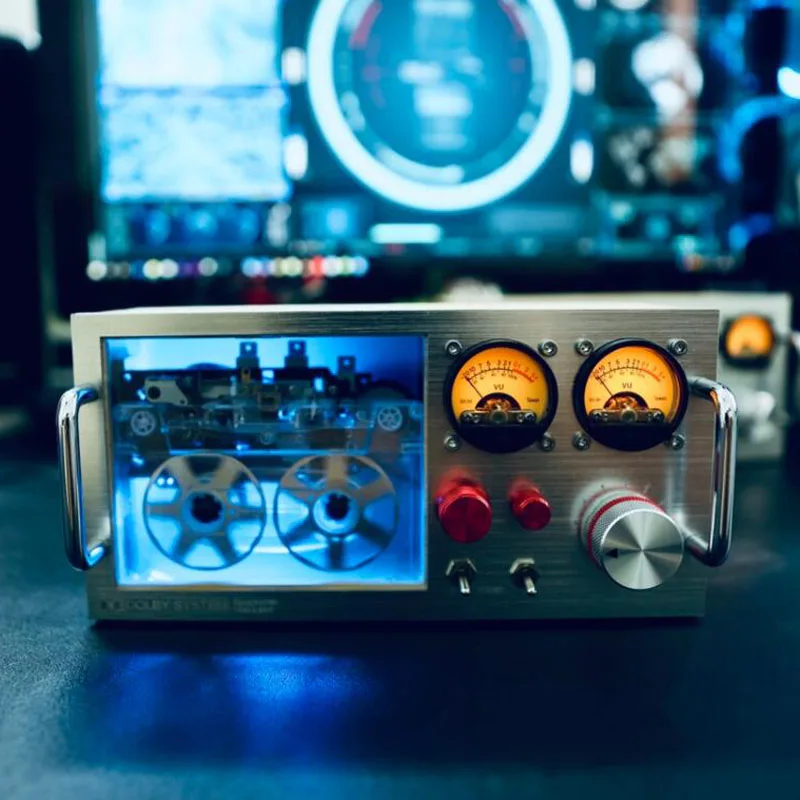 Desktop Audio Reactive Atmosphere Light VU Meter Decor Retro Tape Cassette Bluetooth APP Control USB Powered (Transparent Case)
