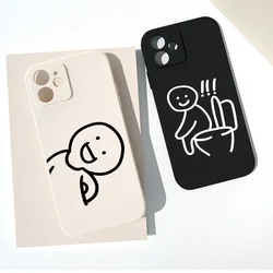 Simple Matchstick Men Phone Cases for iPhone 16 14 15 13 12 11 Pro Max SE 13Mini 8 14 Plus XR Line Back Cover Fundas Coques Skin