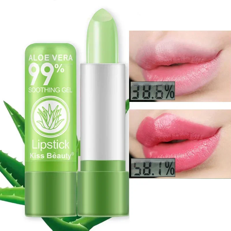 Lápiz labial 99% de Aloe Vera que cambia de Color, no se decolora fácilmente, bálsamo labial hidratante de larga duración con temperatura, 1 unidad