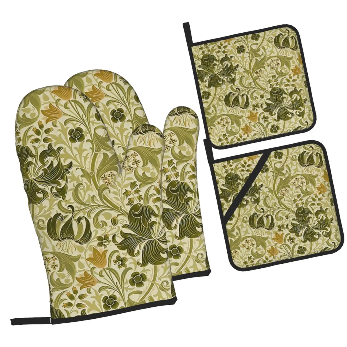 William Morris Bullerswood Oven Mitts and Pot Holder Sets of 4 for Baking Kitchen Cooking Grilling Resistant Non-Slip Gloves