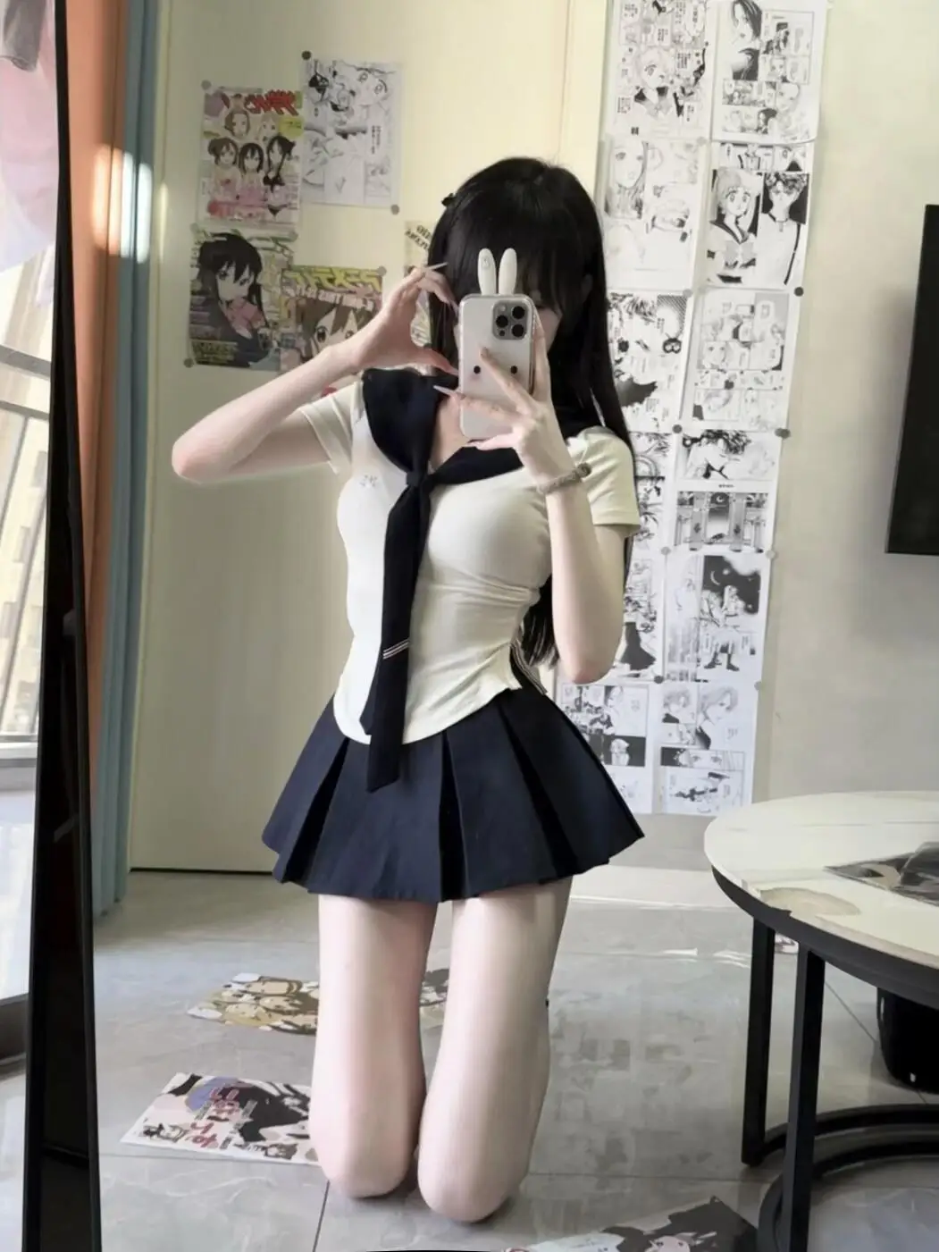 

Комплект: приталенная футболка с коротким рукавом и юбка с завышенной талией в корейском стиле для девушек, коллекция Pure Desire