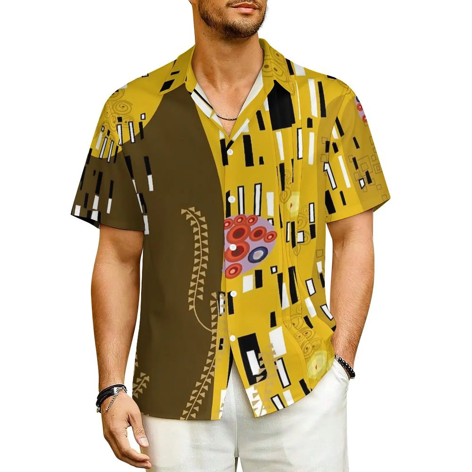 

Gustav Klimt Hawaiian Shirt For Men Vacation The Kiss Inspired Casual Shirts Short Sleeve Street Style Elegant Oversized Blouses