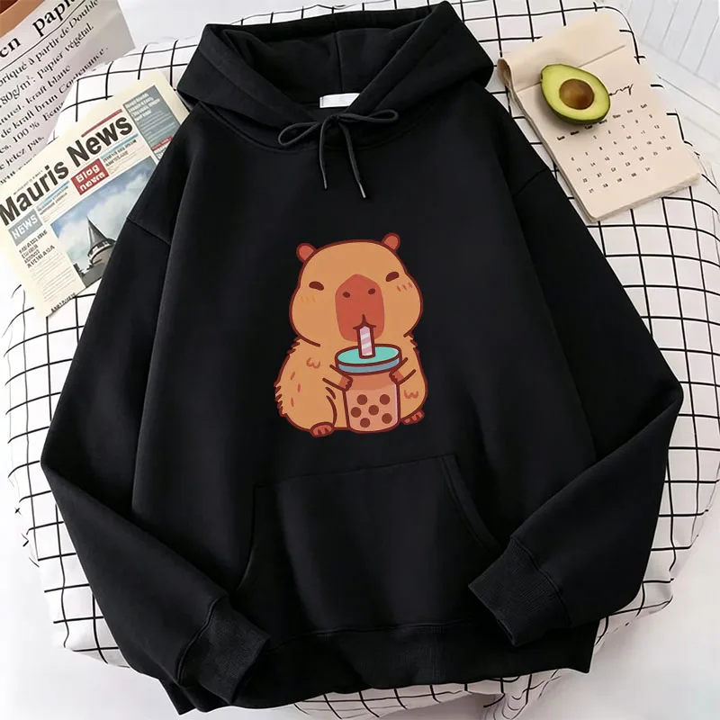 Capybara Cartoon Damen Hoodie Grafikdruck Herbst Kawaii Sweatshirt Langarm Bequemer Lässiger Pullover Weicher Süßer Damen Hoodie – Detail 4