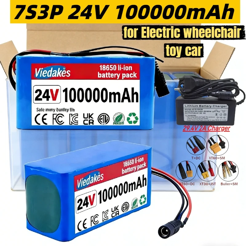 

24V 100Ah 7s3p 18650 battery lithium battery 24v 100000mAh Electric Moped electric Lithium ion Battery pack + 2A Charger.✓✓✓