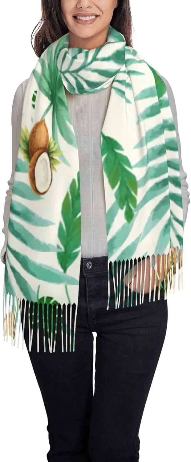 

Тропический дизайн, женская модная длинная шаль, осень-зима, теплая шаль с бахромой, большой летний шарф с кокосовой пальмой