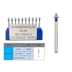 10pcs/Box Dental Diamond Burs for High Speed Handpiece Medium FG 1.6MM Dentist Tools EX-58