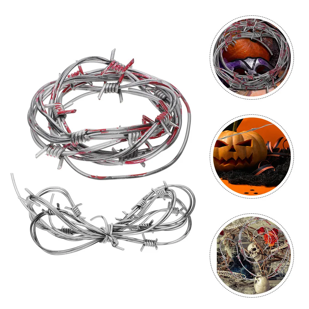 

2 шт. Декоративная гирлянда из железной проволоки в виде колючей проволоки, реалистичная, пластиковая, готическая, для Хэллоуина, украшение для дома с привидениями, для розыгрышей, страшная